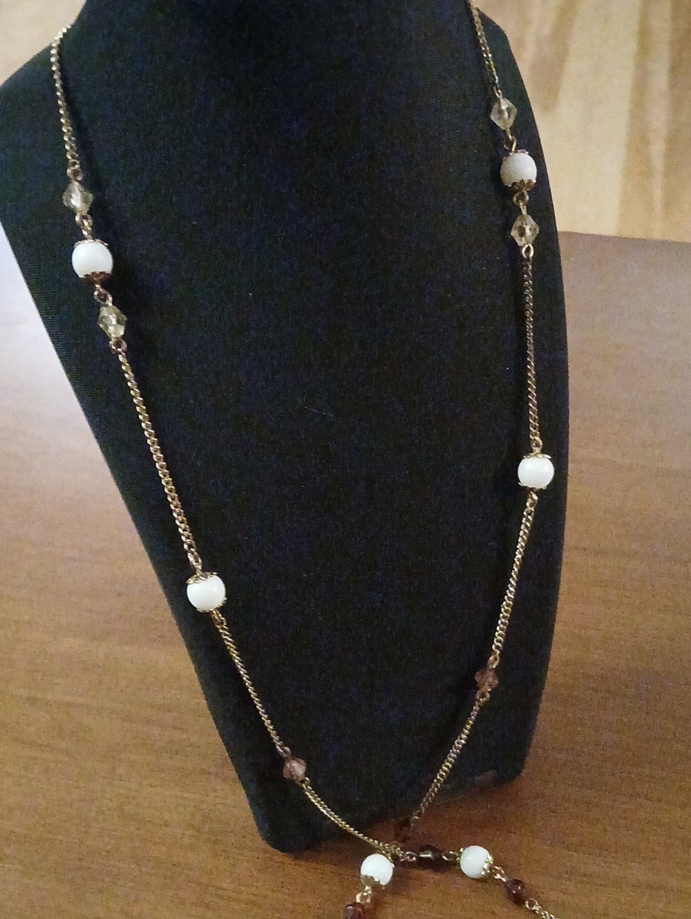 Classic Gold-Tone Long 46" Beaded Endless Necklace with White Accent Beads